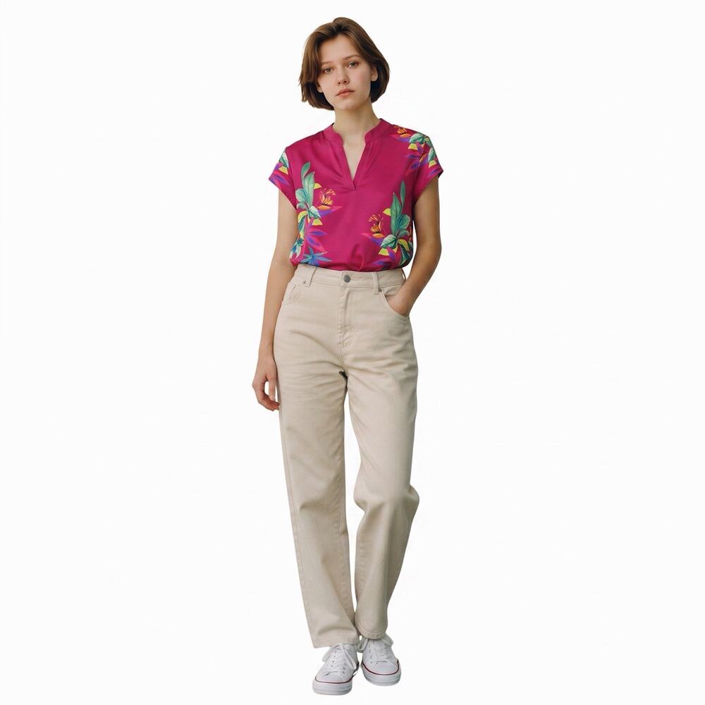 Chicos Zenergy Womens UPF Knit Vivid Top Botanic Berry S/S Sz 2 Large Travel NWT